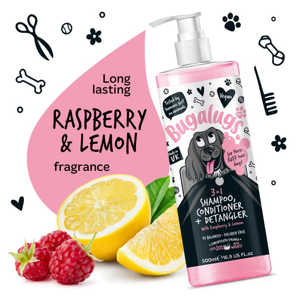 3 IN 1 RASPBERRY & LEMON SHAMPOO, CONDITIONER + DETANGLER