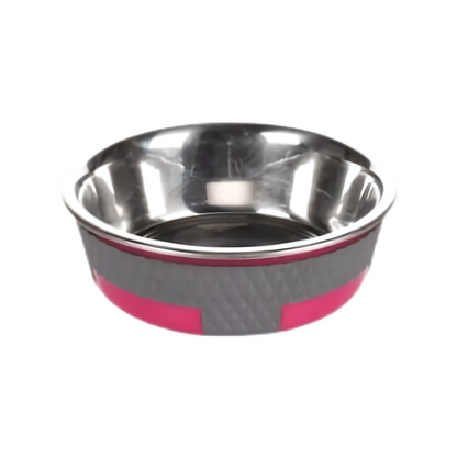 FEEDING AND DRINKING BOWL TRIMOND ROUND FUCHSIA/GREY