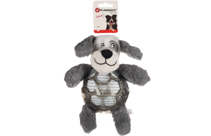 DOG TOY SHAPY DOG WITH BALL GREY