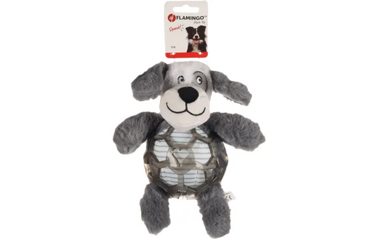 DOG TOY SHAPY DOG WITH BALL GREY