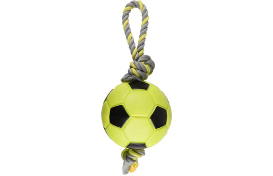 DOG TOY SPORTY TUG ROPE FOOTBALL