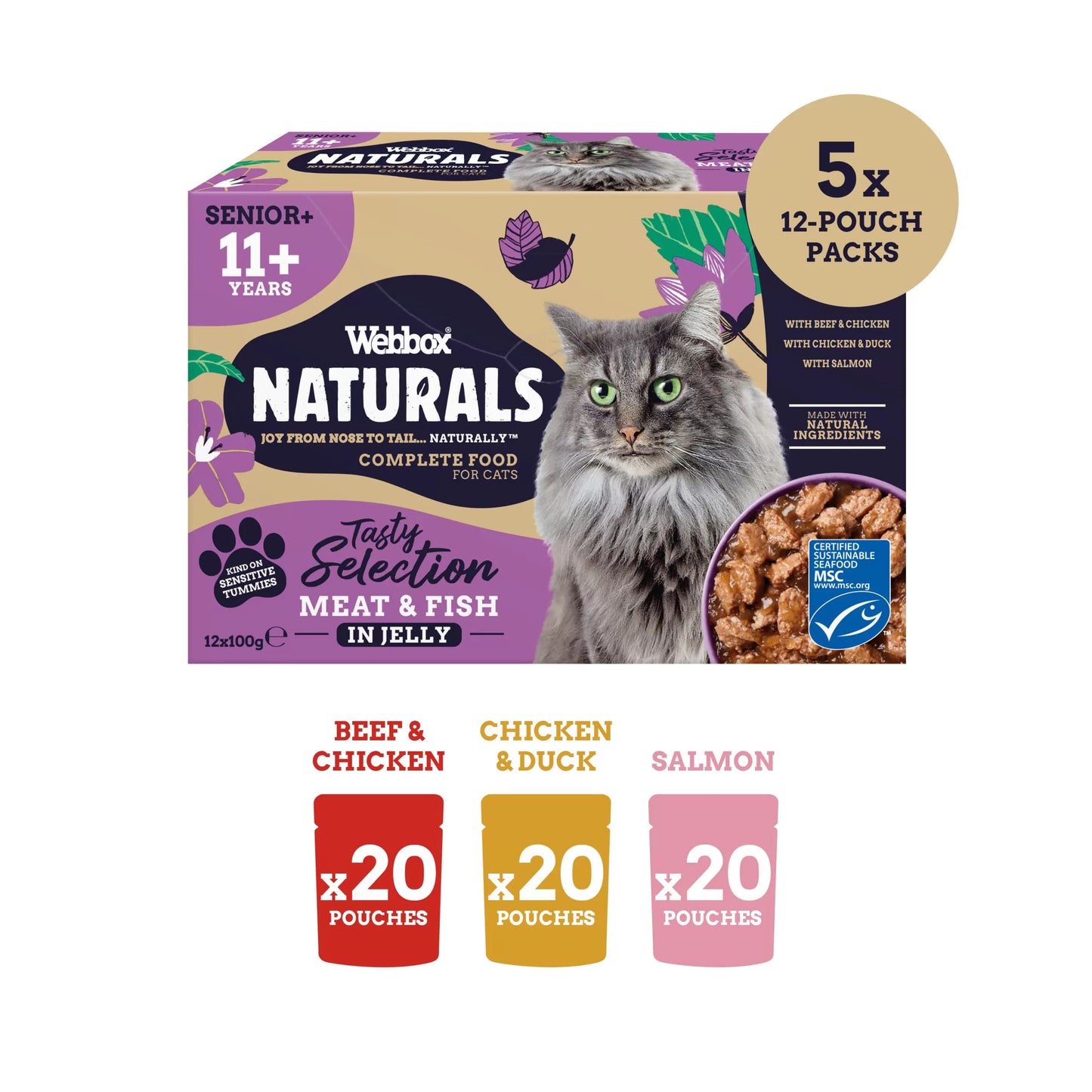 WEEBOX NATURALS SENIOR 11+ SELECTION JELLY WET CAT FOOD 12x100g