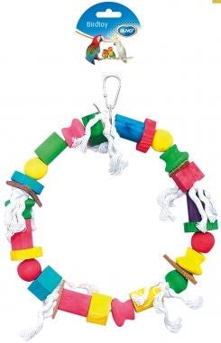 PARROT TOY ROPE WOODEN CUBES AND RING