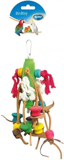 PARROT TOY ROPE WOODEN CUBES AND LEATHER